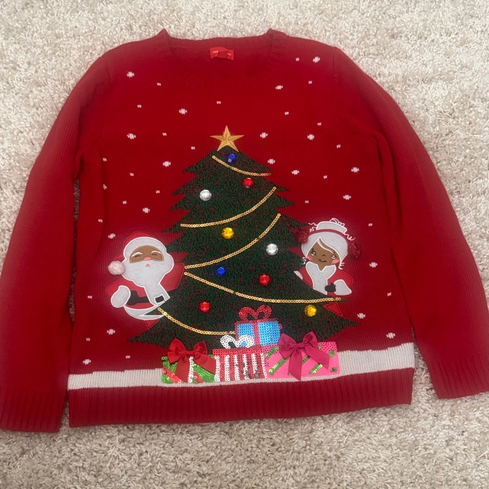 Holiday Red Christmas Sweater with Tree Design